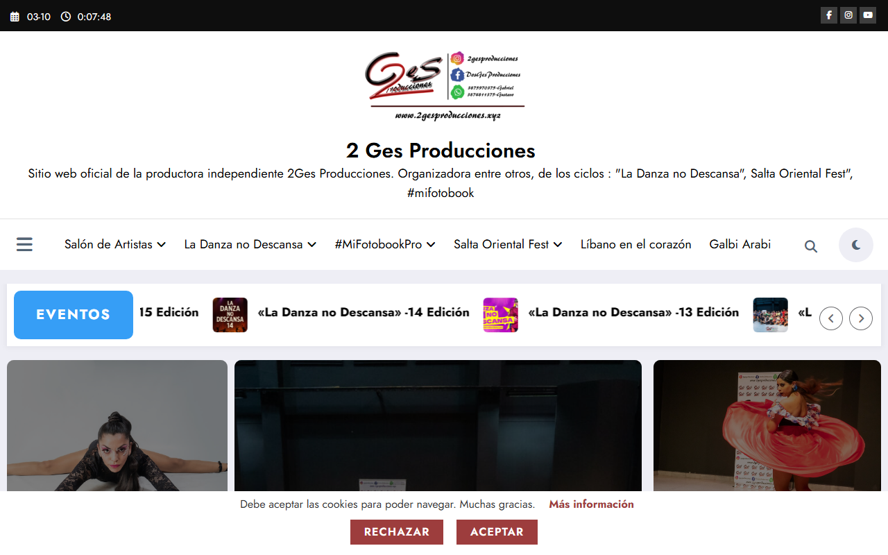 Captura de la home de 2Ges Producciones