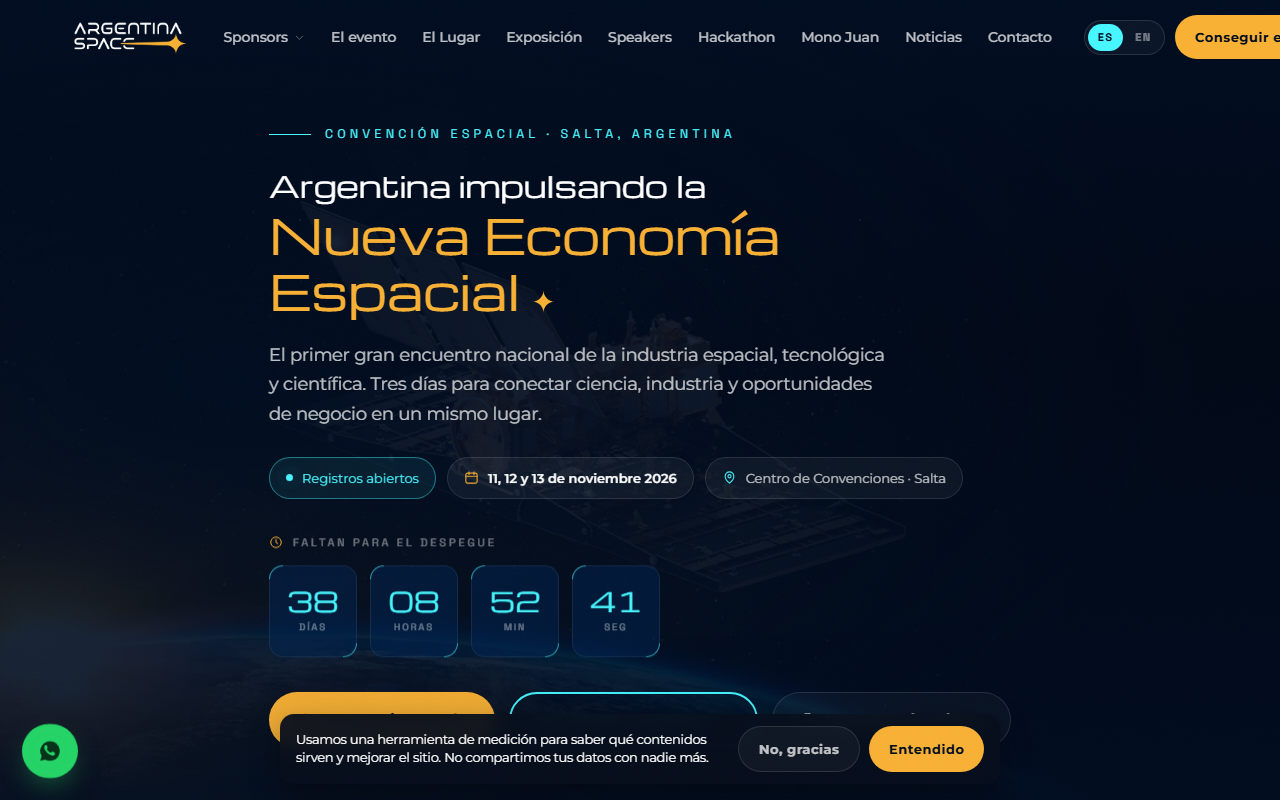 Captura de la home de Argentina Space